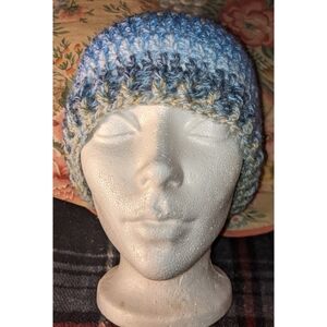 Crochet Beanie Variegated Blues Size Small